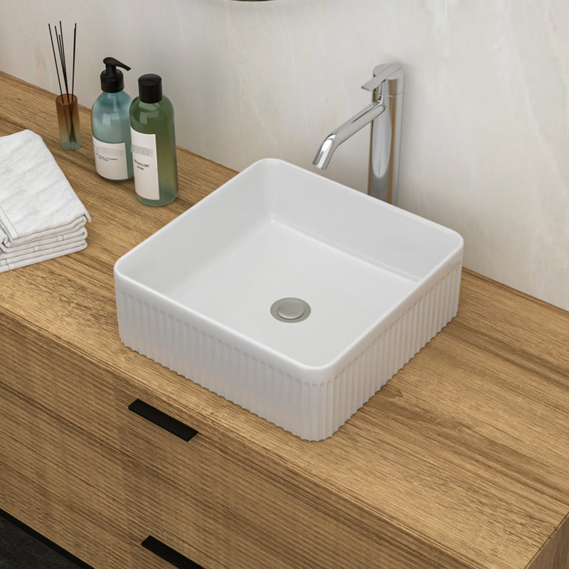 Lavabo vasque carré en céramique 16,09 "x 16,09" blanc, teinté, chic pour la salle de bain, édifice à bureaux blanc, à faible absorption d'eau, maison moderne, restaurant,