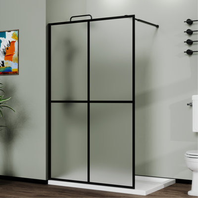 Écran de porte de douche en verre trempé 0,2 "givré 34" x 72 "- quincaillerie de cadre noir pour verre givré