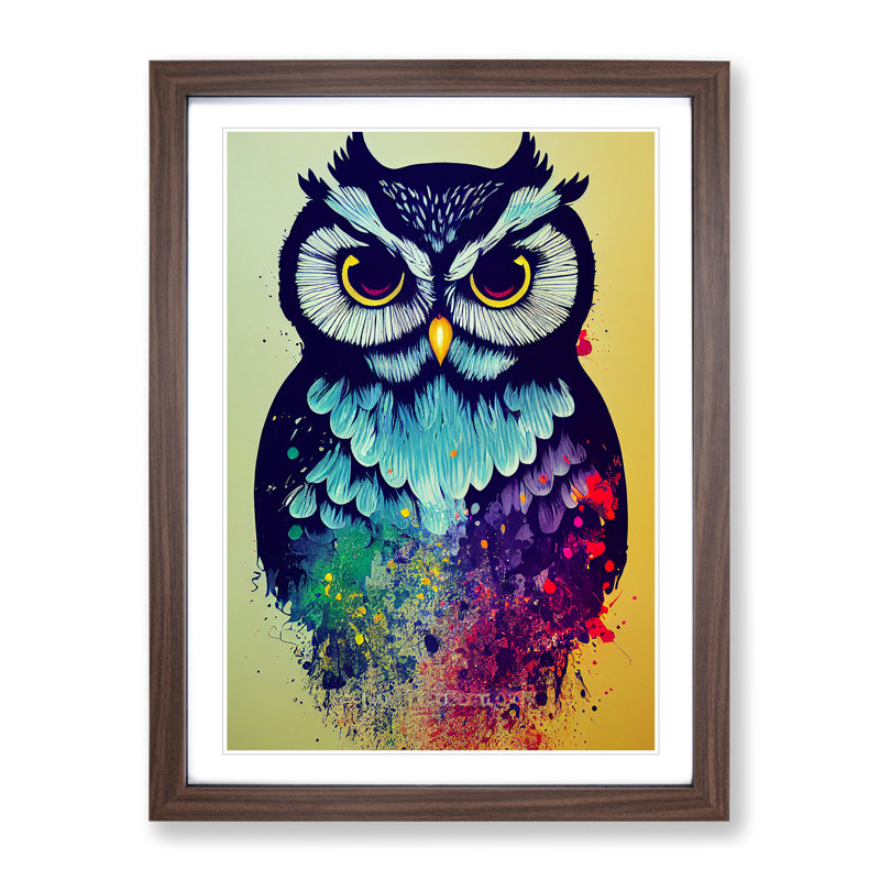 Owl Splash No.2 Abstract - Framed Print, 34cm H x 25cm W x 2cm D, Walnut