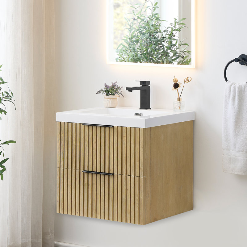 Noren 24" Wall-mounted Single Bathroom Vanity with White Artificial Drop-in Sink without Mirror