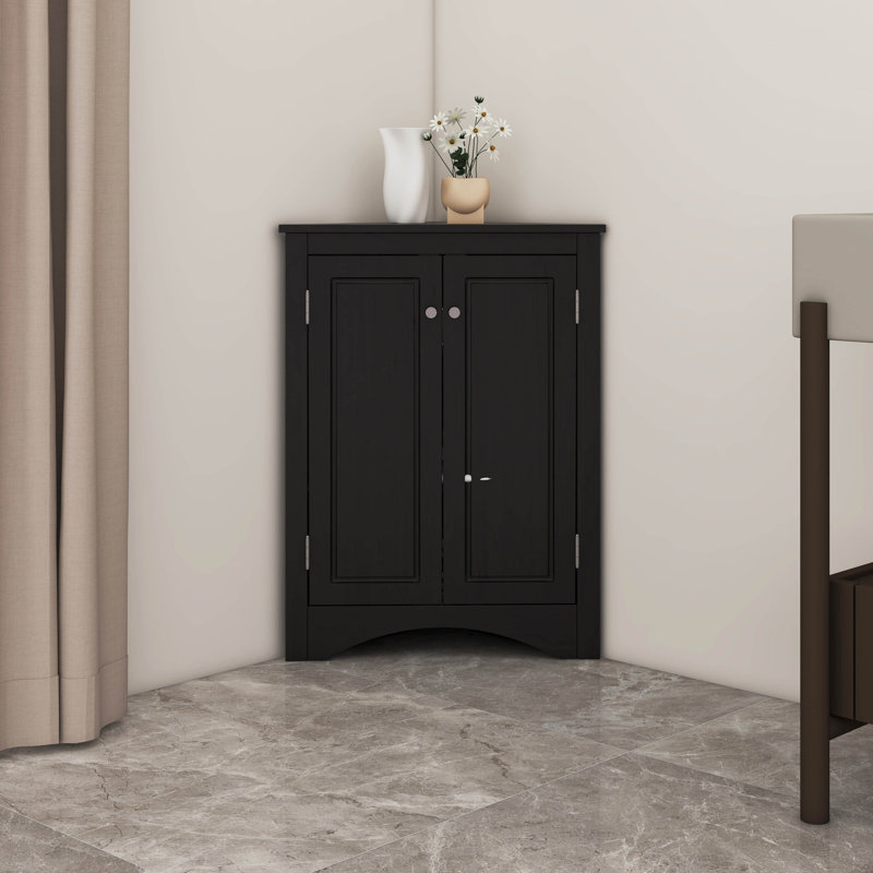Triangle Bathroom Storage Cabinet With Adjustable Shelves, Black