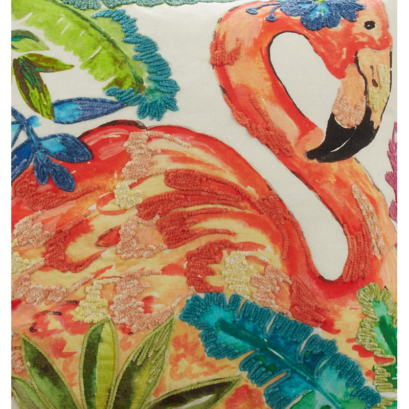 Multicolor Cotton Flamingo Design Square Throw Pillow