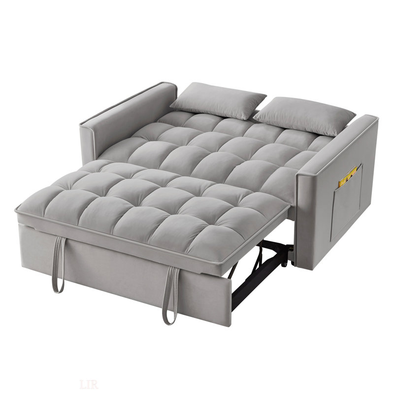 Canapé-lit rembourré Cubbindall, canapé-lit, canapé en velours, canapé moderne, canapé d'appoint, Velours gris 2