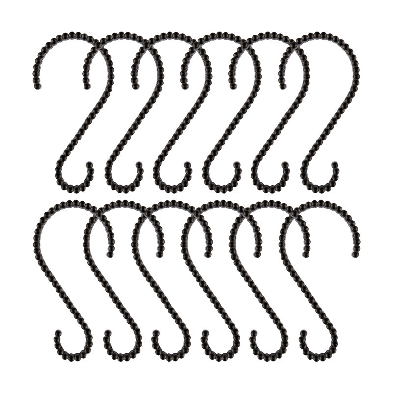Crochets de douche Utopia Alley - Anneaux de rideau de douche pour salle de bain - Crochets de rideau de douche décoratifs en forme de S antirouille pour salle de bain, rideaux, vêtements, serviettes, etc. - Ensemble de 12, noir mat