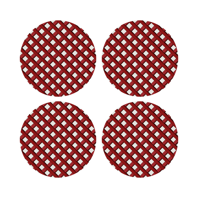 Timothy Corrigan Jardin Francais Green Vegan Leather Round Coasters, Red