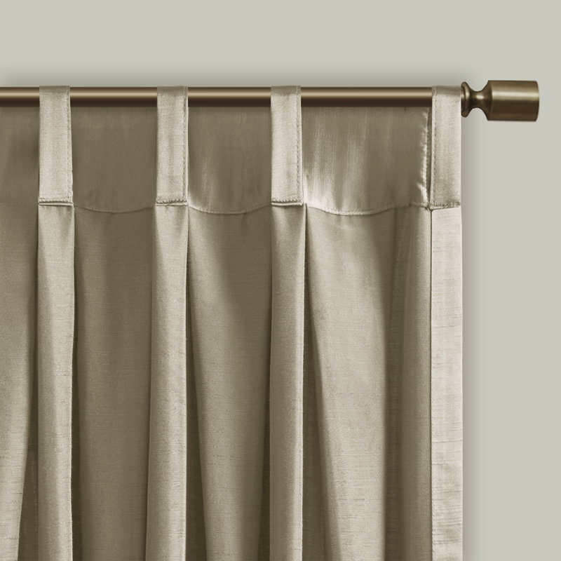 Champagne Satin Pleated Window Curtain Panel with Tieback, 26" W x 84" L