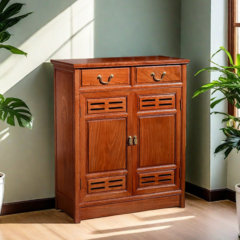 Chinese Mahogany Shoe Cabinet 12 Pair Solid Wood Shoe Storage Cabinet