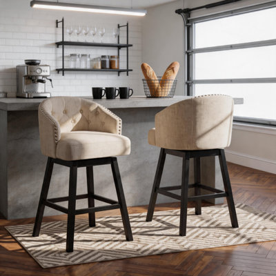 Ensemble de 2 tabourets de bar pivotants à 360 °, de chaises capitonnées avec garniture cloutée et de pieds en bois d'hévéa, pour l 21,75 po x P 21,75 po x H 41,5 po
