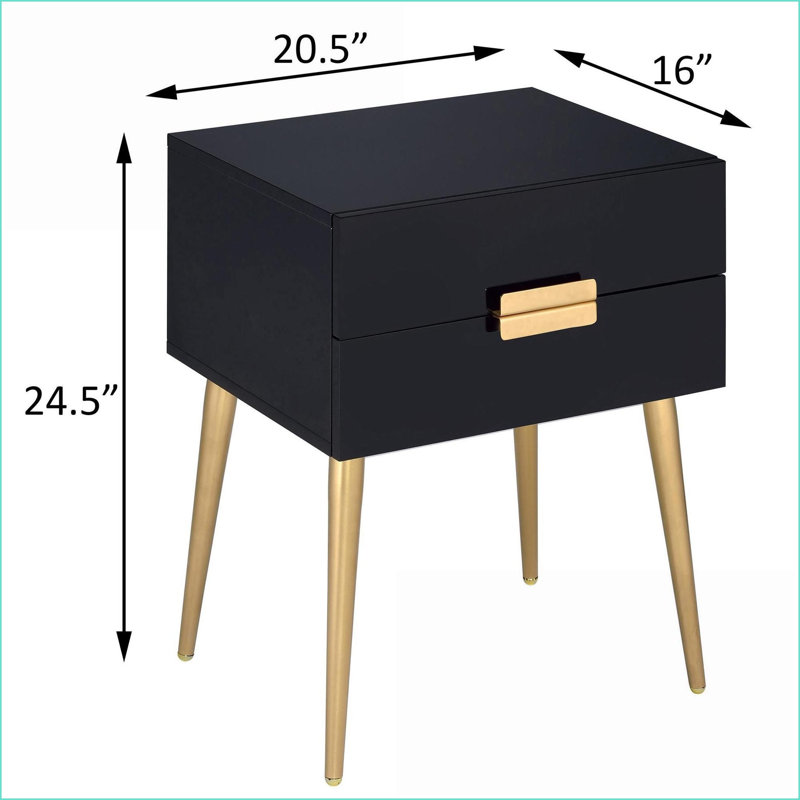 Table basse compacte noire et dorée avec 2 tiroirs, gain de place pour les petits espaces
