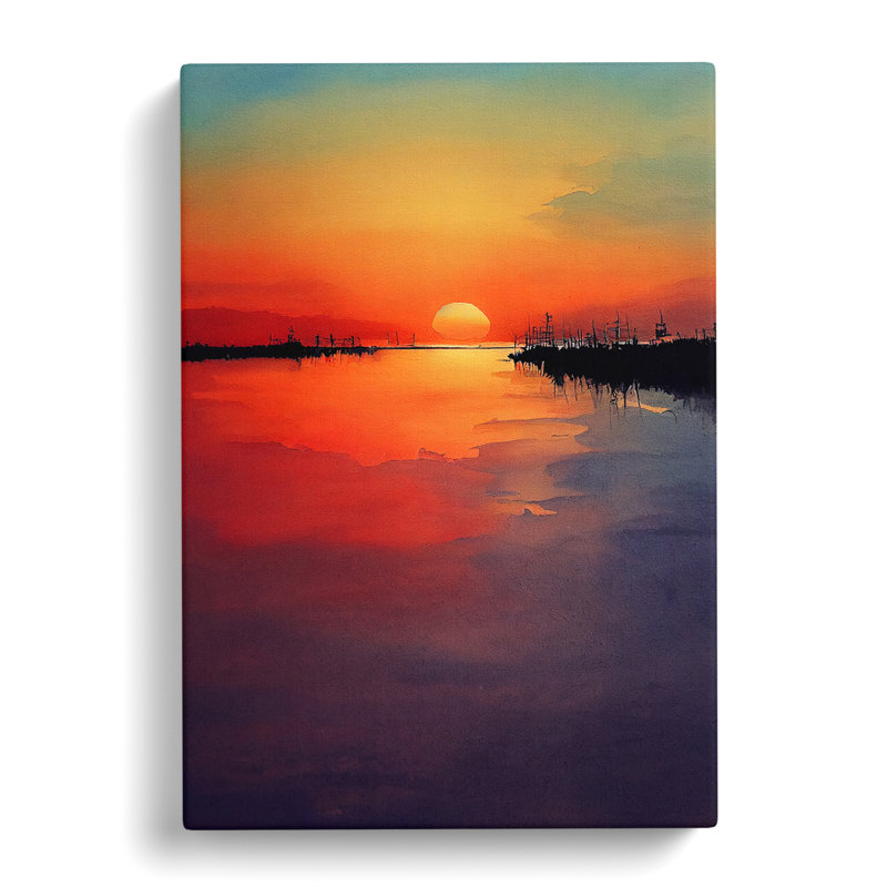Watercolour Sunset Lake No.1 - Wrapped Canvas, 50cm H x 35cm W x 3cm D