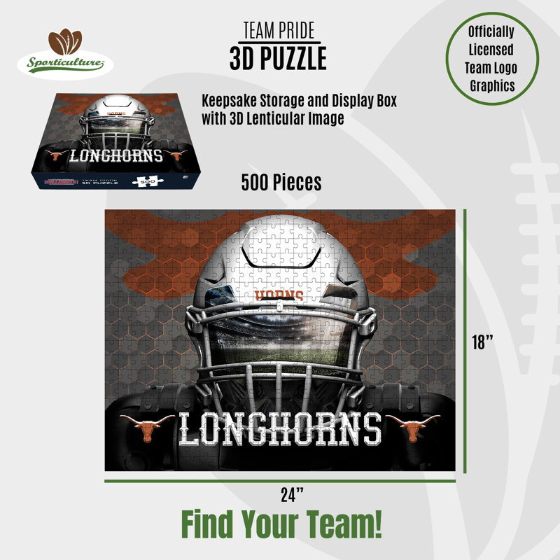 NCAA Texas Longhorns 3D Facemask, 500 pièces, Texas