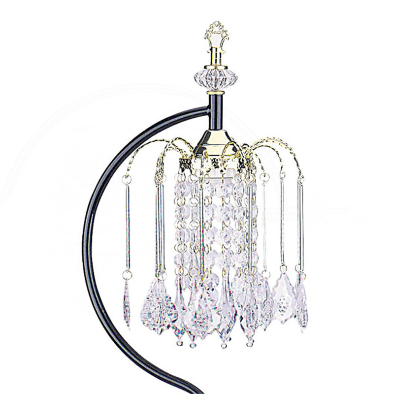 Lampe de table haute en métal 27 po avec finition en cristal, Noir, Interrupteur marche/arrêt