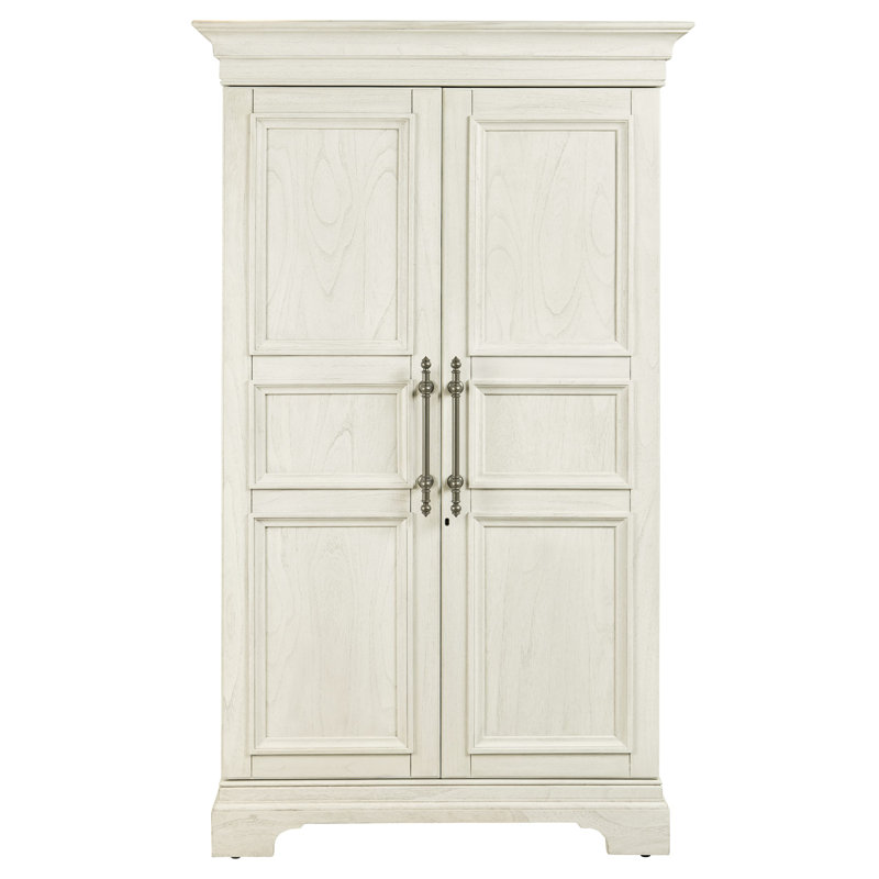 Ivory Oak Distressed Wood Bar Cabinet with Charcoal Gray Pulls