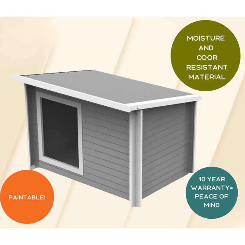 Medium Gray Plastic Outdoor Dog House with Elevated Floor