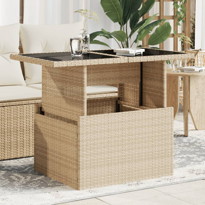 Pirley Rectangular Outdoor Patio Table - 100 cm W 55 cm D, Glass, Beige