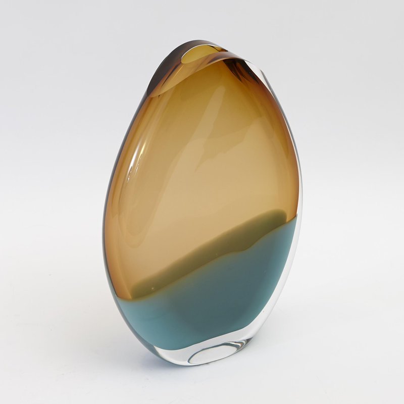 Oval Vase-Pistachio Amber, 15.25" H x 11.25" W x 4.5" D