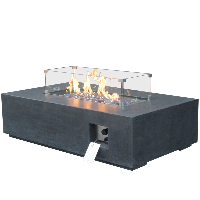 52 Inch Outdoor Concrete Propane Gas Rectangle Fire Pit Table, Black/Gray