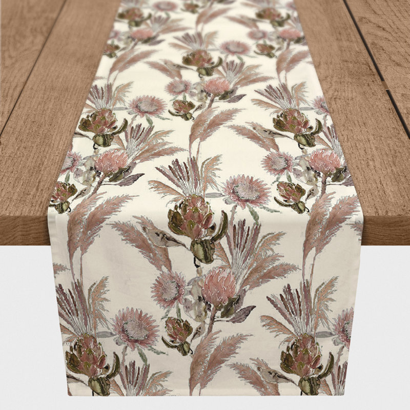 Ayunna Rectangle Floral Polyester Table Runner, 72" L x 16" D, Cream