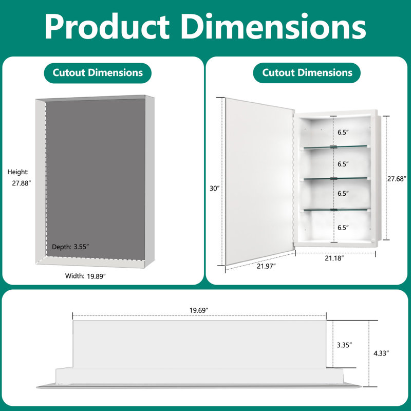 22'' x 30'' Medicine Cabinet With Beveled Frameless Mirror& Removable Shelves, Recess or Surface Mount,Already Assembly