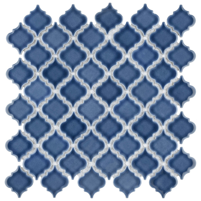 Hudson Tangier 2" x 2" Porcelain Arabesque Mosaic Wall & Floor Tile, Denim Blue