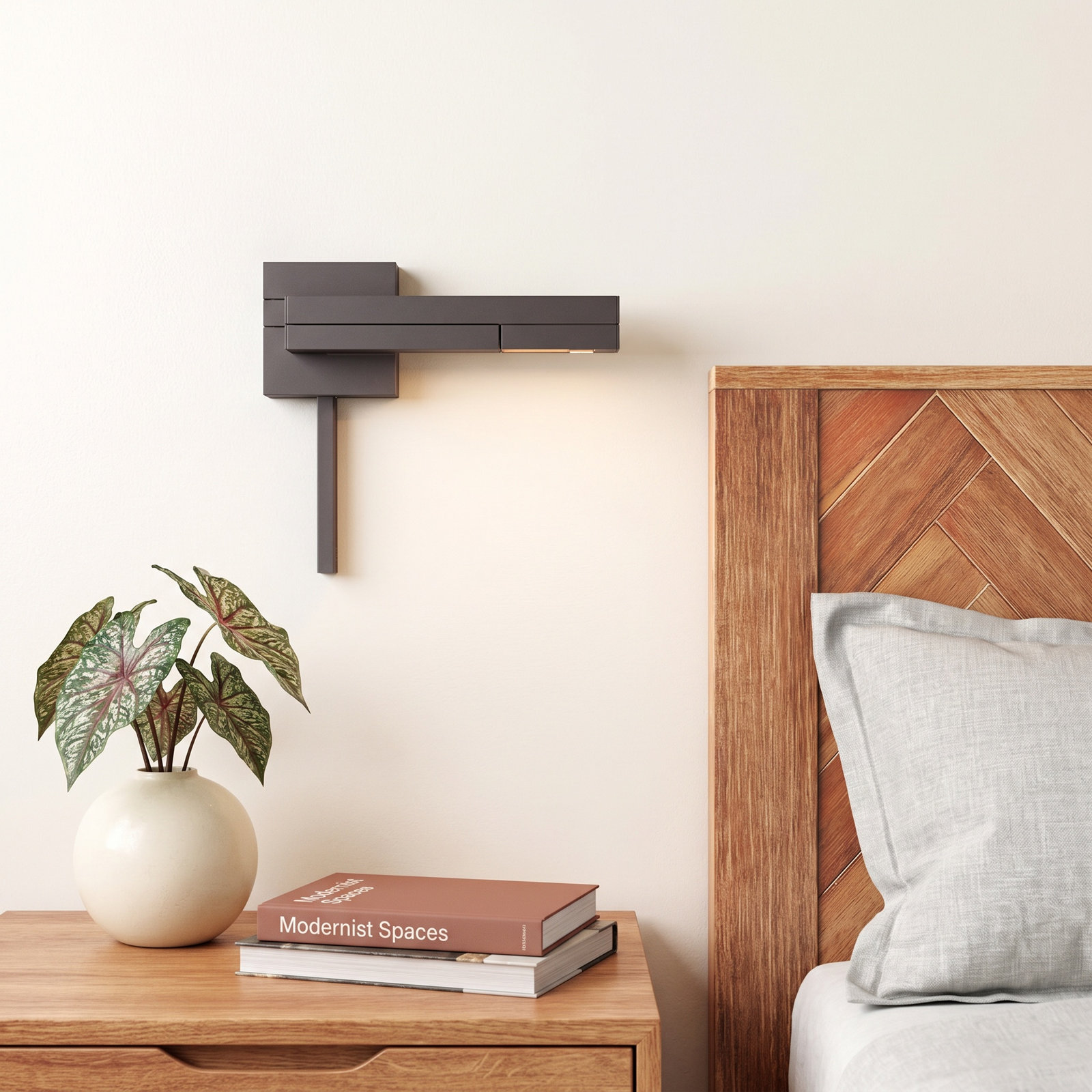 Sagie Single Light Glass Dimmable LED Swing Arm Sconce, Bronze