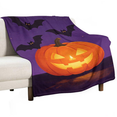 Glowing Jack O Lante(3) Luxury Flannel Throw Blanket, Soft Warm Fuzzy Blanket for Living Room Sofa Bed Home Decor