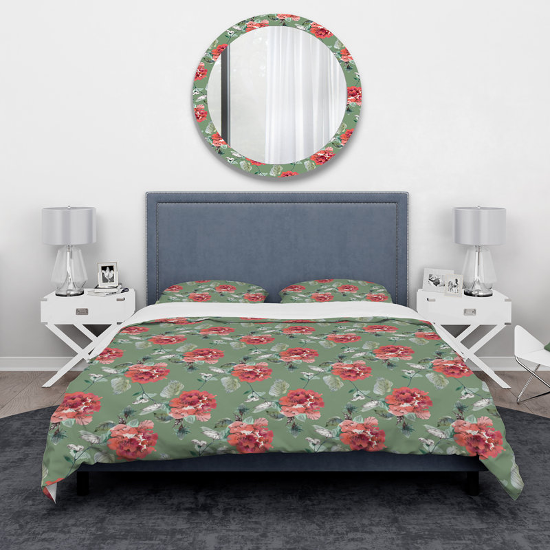Ensemble de housse de couette rose rouge, Housse de couette double / grand + 2 taies
