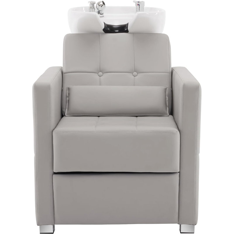 Bol de lavage des cheveux en céramique réglable, brise-vide, fauteuil à shampooing et bol pour salon, Similicuir gris