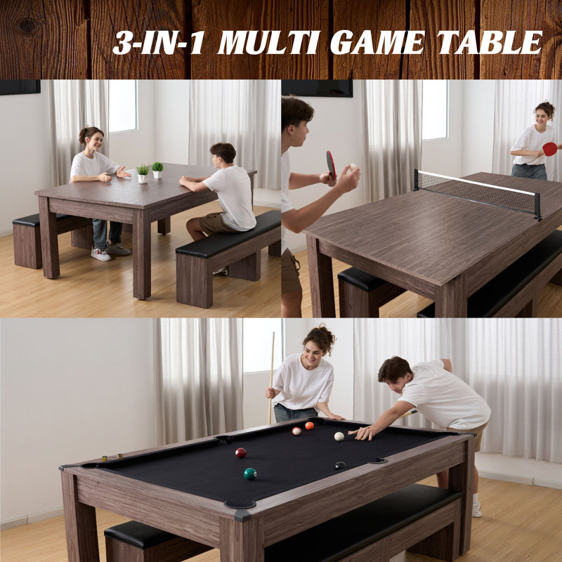 Monterey 7' Brown 3-in-1 Pool, Ping Pong, and Dining Table