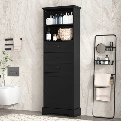 Anegada Freestanding Bathroom Cabinet,Tall Storage Cabinet with 3 Drawers and Adjustable Shelves