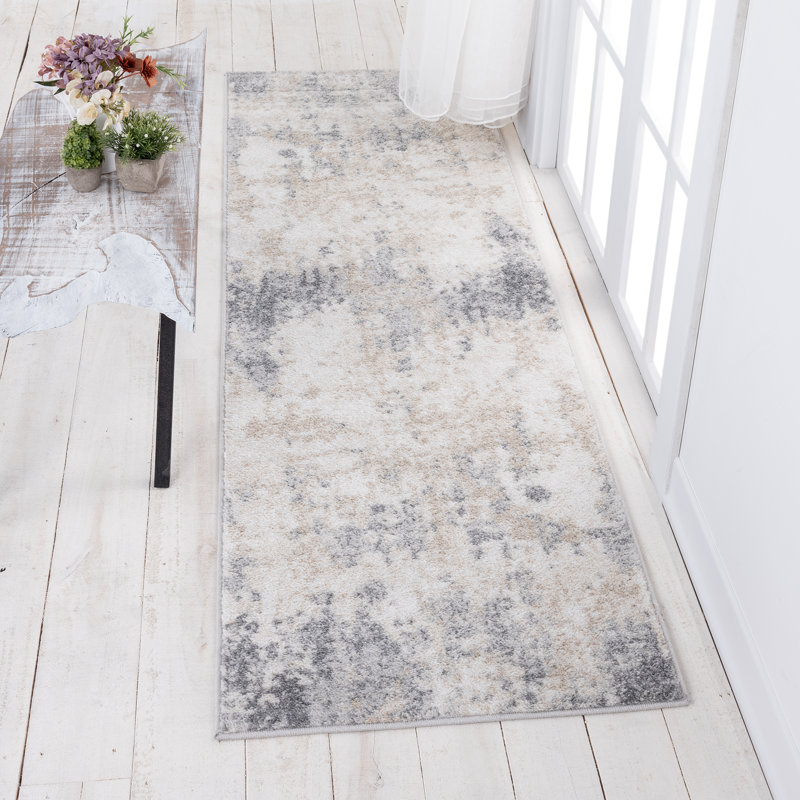 Cristina Power Loomed Abstract Gray Area Rug, Runner 2'3" x 7'3"