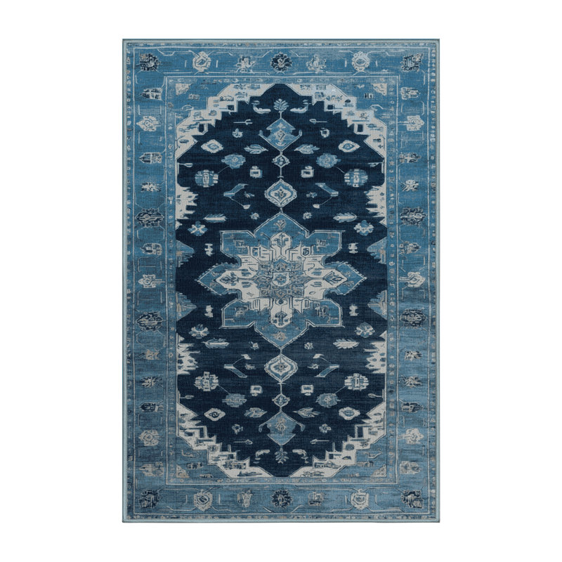 Tapis bleu lavé à la machine, Rectangulaire 2 pi x 3 pi