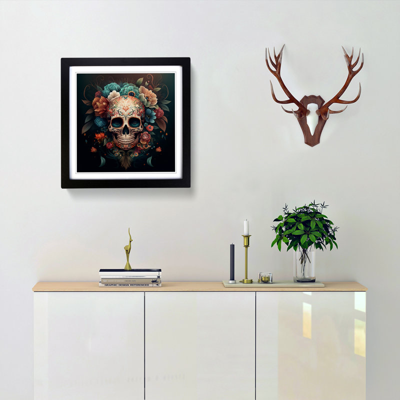 Sugar Skull Boho No.1 - Framed Print, Black