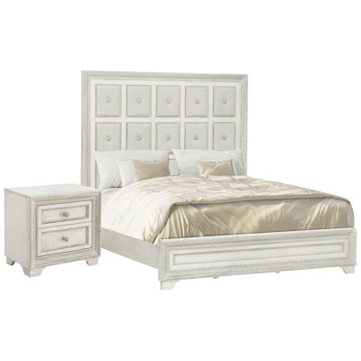 Grand lit tapissier avec table de chevet Bonaire