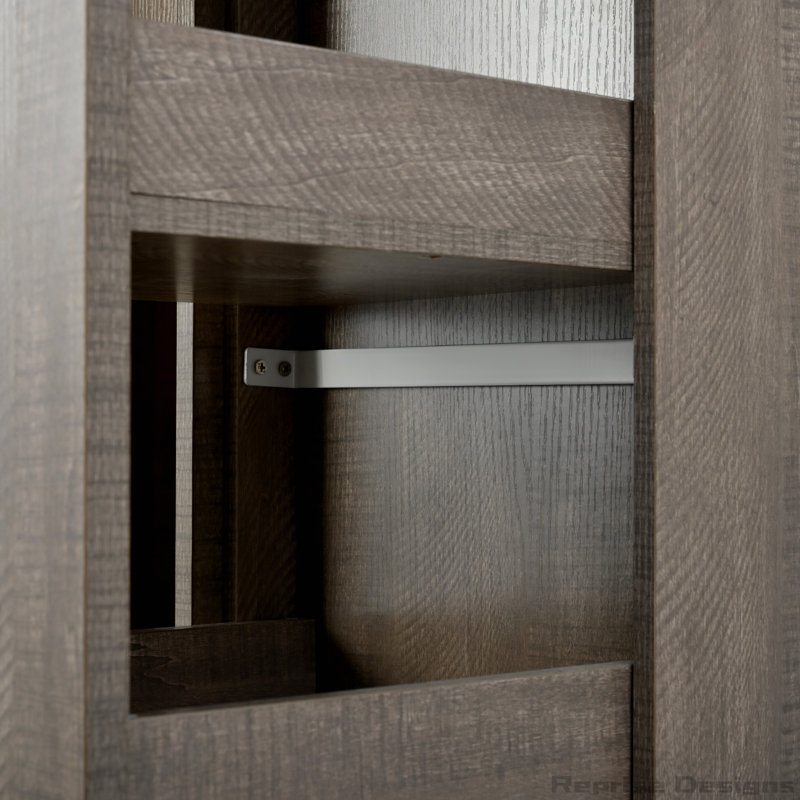 Buffet traditionnel autoportant avec huche et armoire latérale coulissante, tablettes de porte, tiroir, Brun
