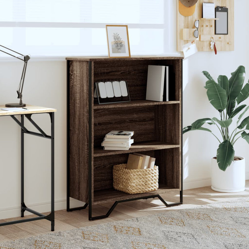 Samiria Bookcase, (3 Shelves) 106cm H x 80cm W x 31cm D, Brown Oak