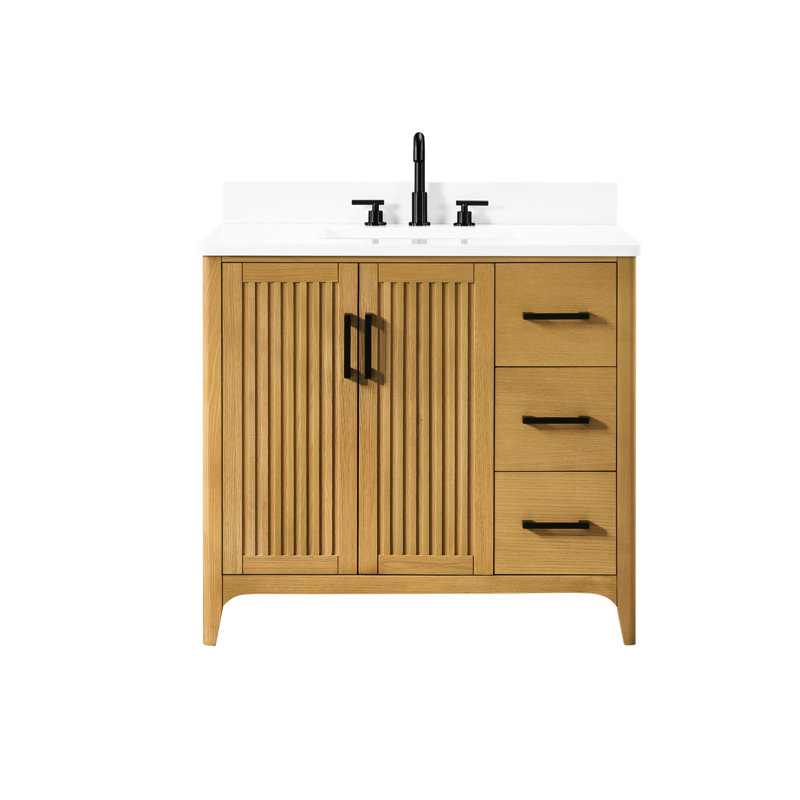Meuble-lavabo de 36 pouces en bois massif avec puissance us, pré-assemblé, plateau ultra blanc, 3 tiroirs silencieux, tablettes réglables, choix de couleurs intégrées, design décoratif
