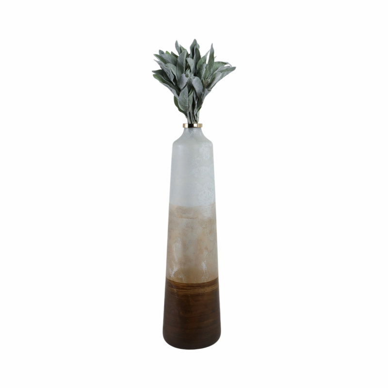 Decorative Boho Glass and Iron Vase with Modern Mixed Material Design and Artistic Metal Accents for Versatile Home Decor Styling
