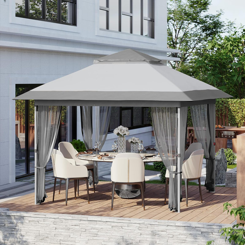 Pop Up Gazebo, Gray, 118.80" H x 144" W x 144" D