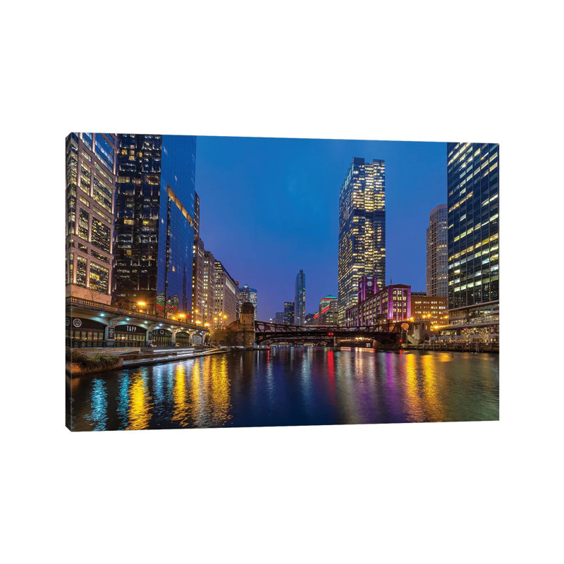 Chicago Night by Nejdet Duzen - Print on Canvas, 30.48 cm H x 45.72 cm W, Wrapped Canvas
