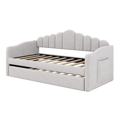 Upholstered Daybed With Trundle, With USB Charging Ports