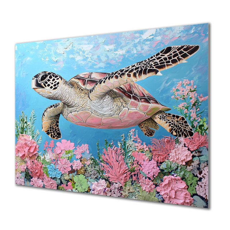 Tortue dans le récif de corail II - animaux, décoration murale en métal, tortue, H 12 po x l 20 po