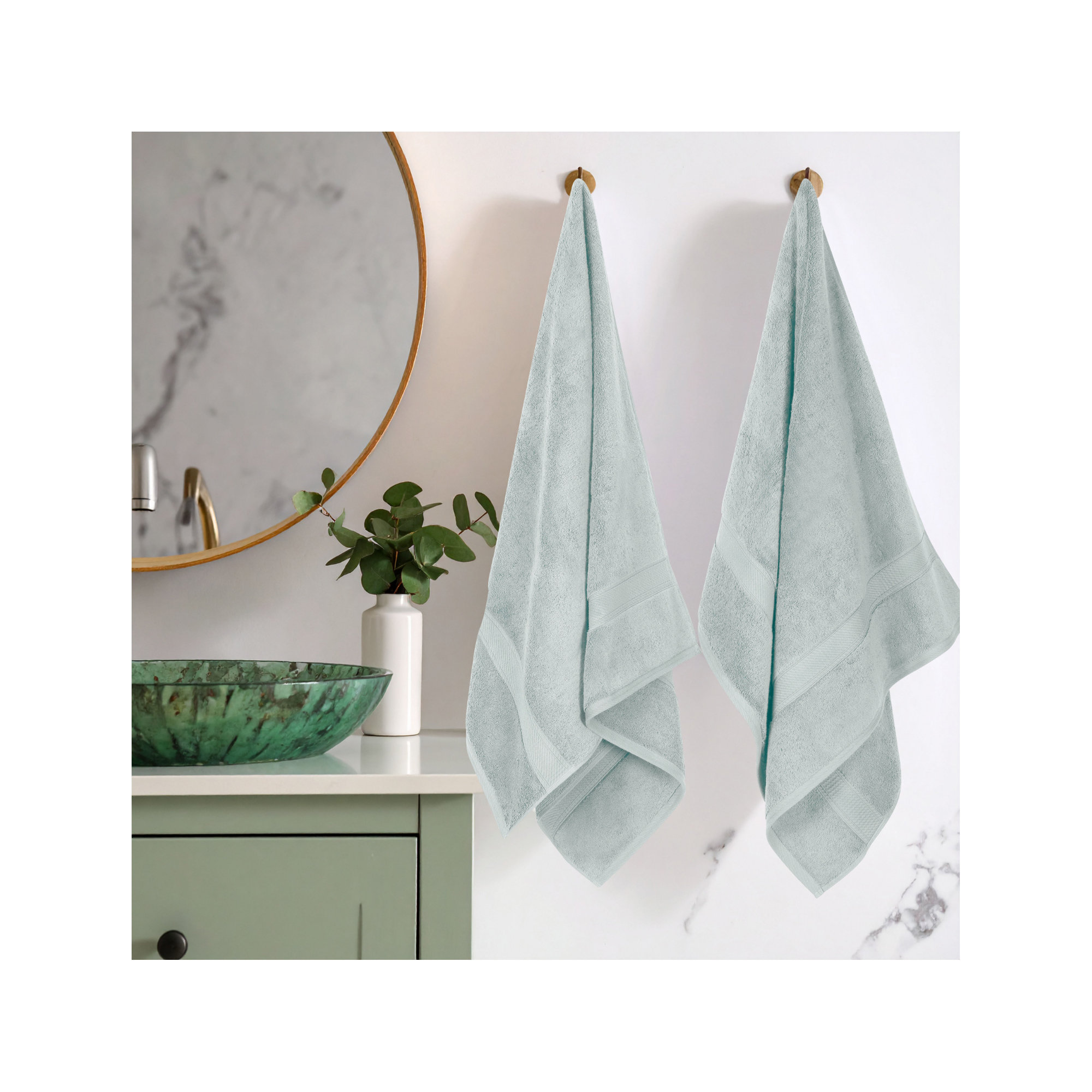 Renata 800 GSM 2 Piece Certified Egyptian Cotton Bath Towel Set , Sea Foam