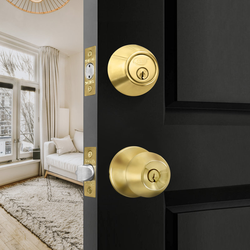 Polished Brass Entry Door Knob and Deadbolt Set