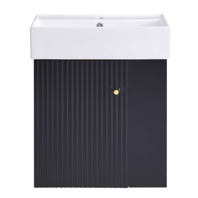 Meuble-lavabo flottant moderne de 21,6 po avec lavabo en céramique - parfait pour les petites salles de bain, rangement à droite