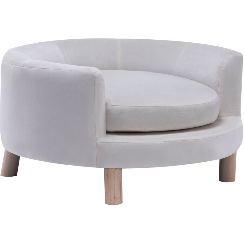 28-Inch White Velvet Elevated Circular Pet Sofa