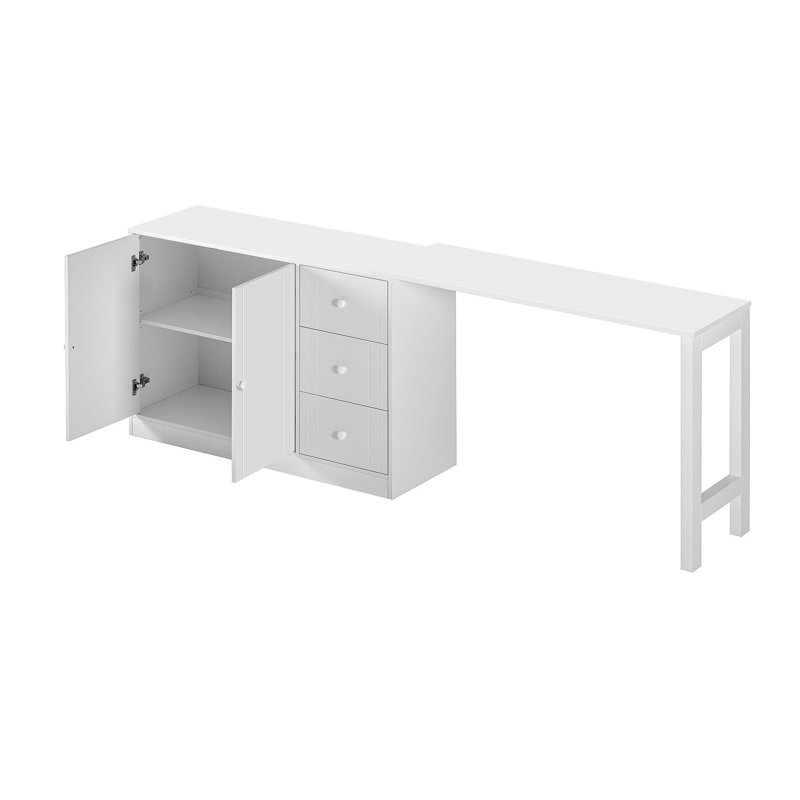 89.7''Wooden Sideboard With Extendable Table,Multifunctional Storage Cabinet With 2 Doors And 3 Drawers,For Living Room,Study,Foyer And Kitchen