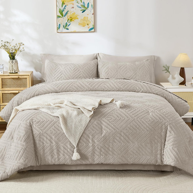 Andency Oversized King Size Comforter Set 7 Pieces Linen - Bed in a Bag Oversized King Boho Lightweight Fluffy Tufted Bedding Sets with Comforter, Sheets, Pillowcases & Shams