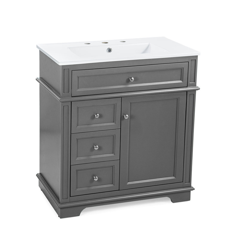 30'' Single Bathroom Vanity With Ceramic Top, Gray