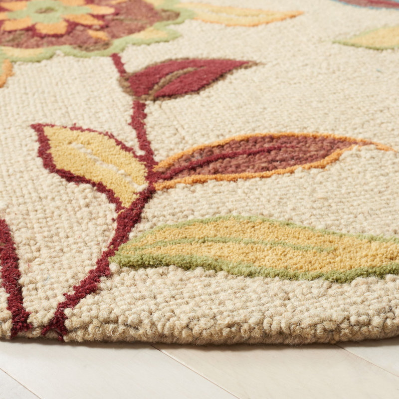 Tapis beige en laine tissé à la main Emrick, Rond 6 pi